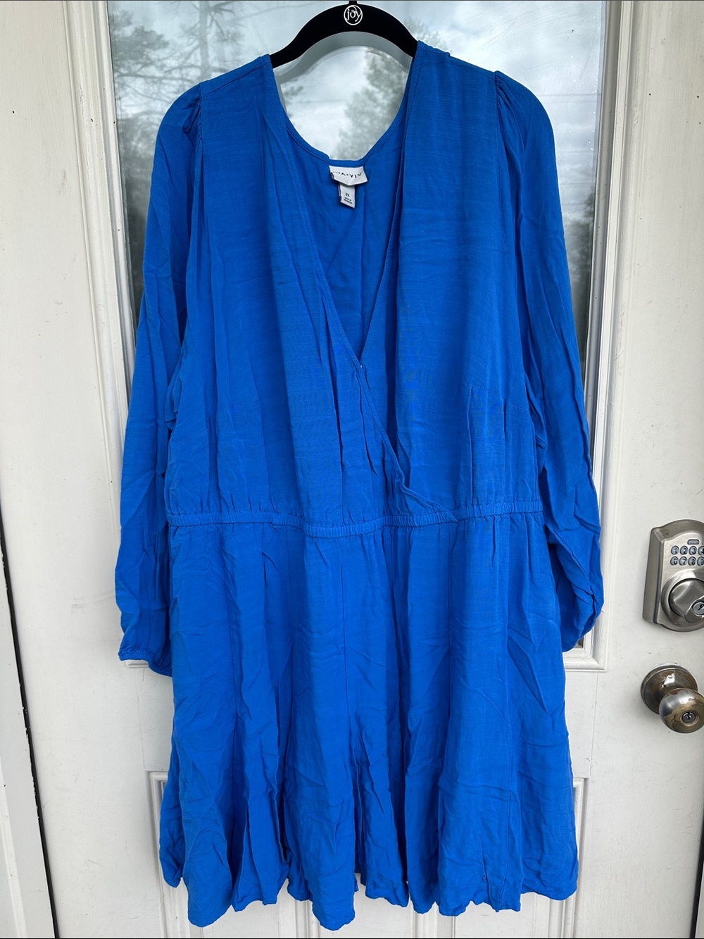Ava & Viv Long Sleeve V-Neck Dress in Bright Blue (2X)